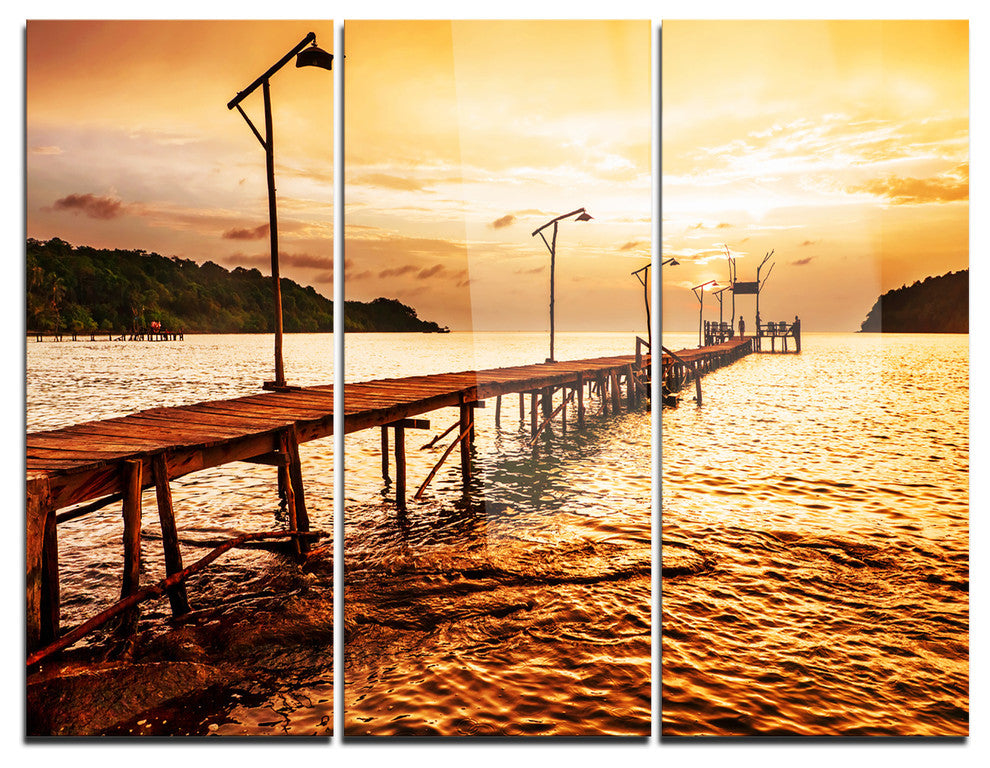 "Sunset Over Brown Sea" Photo Metal Wall Art, 3 Panels, 36"x28"
