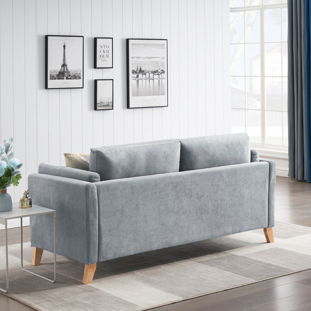 73" Chenille Fabric Tuxedo Arm Loveseat with Cushion, Grey, 73"