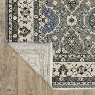 Hanford Bordered Traditional Blue/Grey Fringe Edge Rug 6'7" x 9'6"