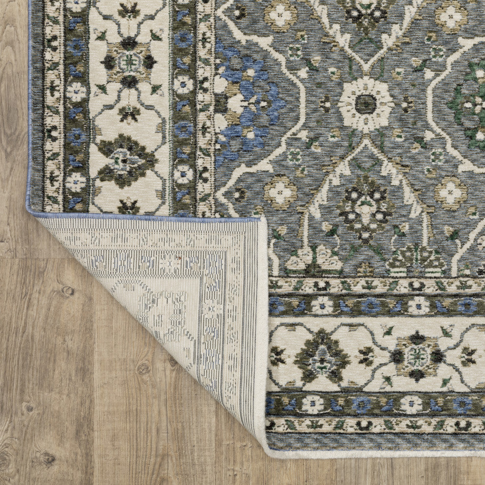 Hanford Bordered Traditional Blue/Grey Fringe Edge Rug 6'7" x 9'6"