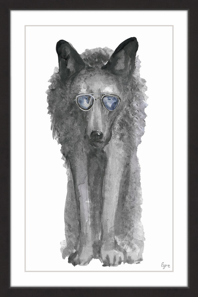 "Gray Wolf with Shades" Framed Painting Print, 16"x24"
