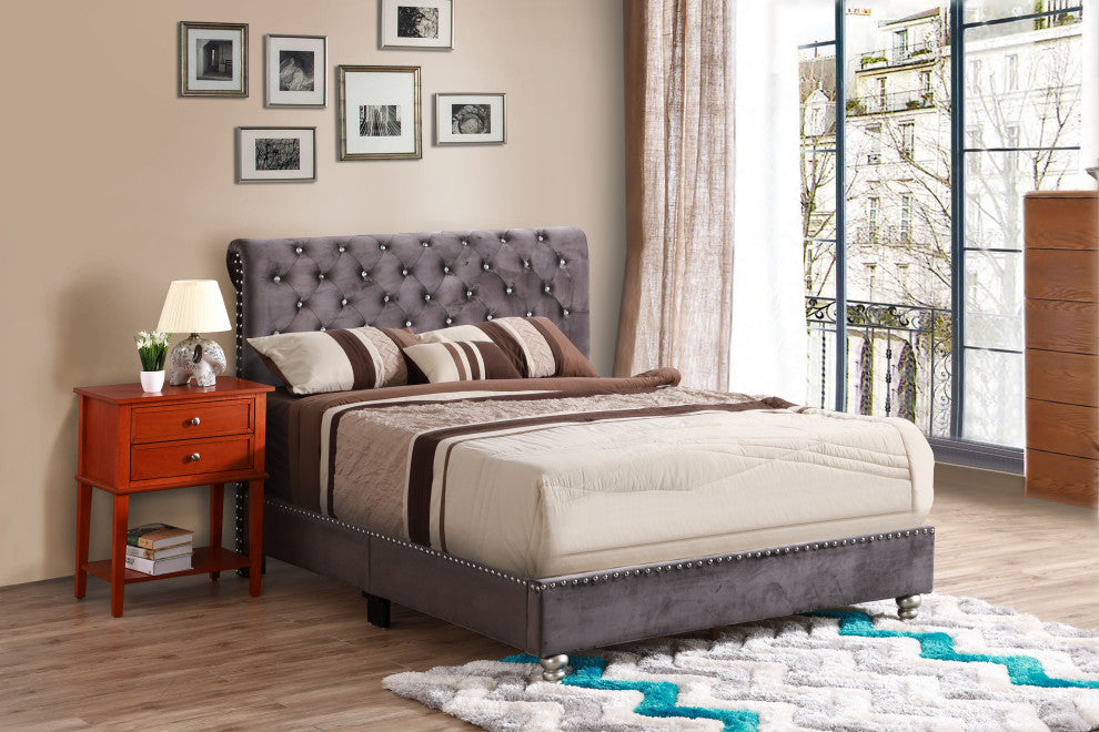 Princeton Tufted Upholstered Faux Leather Bed, Smoke Gray, Full