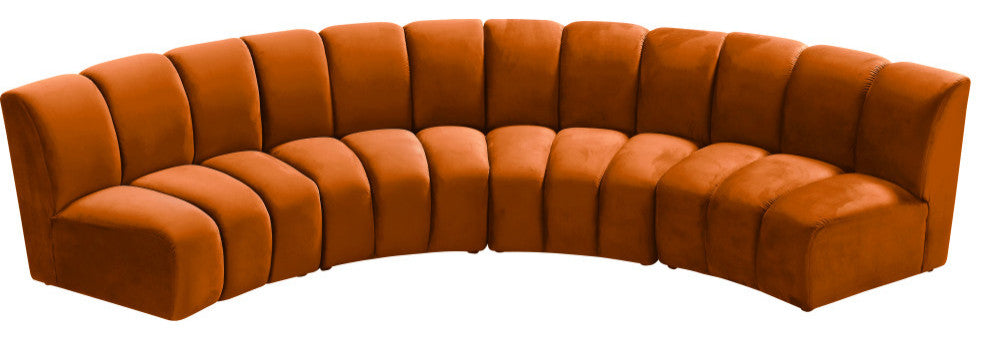 Infinity Channel Tufted Velvet Modular Chair, Cognac, 4 Piece