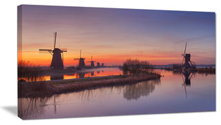 Dutch Windmills Panorama, Abstract Canvas Art Print, 32x16