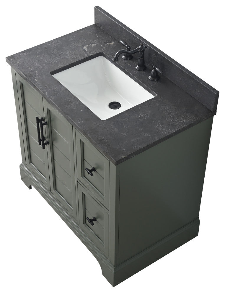 Vanity Art Bathroom Vanity With Sink & Top, Vintage Green, 36", Black Stone