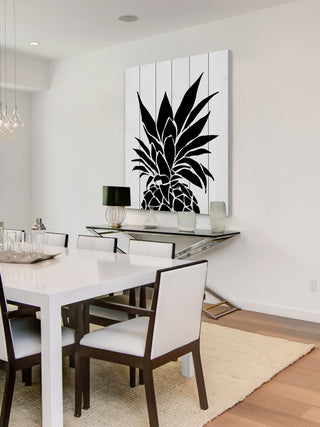 "Black Pineapple" Painting Print on White Wood