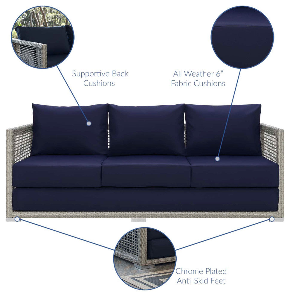 Aura 3 Piece Outdoor Patio Wicker Rattan Set, Gray Navy