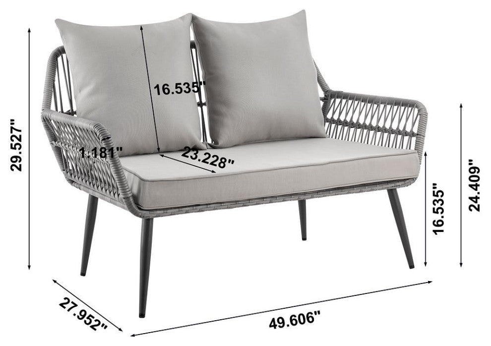 Manhattan Comfort Portofino Rope Wicker 4-Piece Patio Conversation Set, Gray