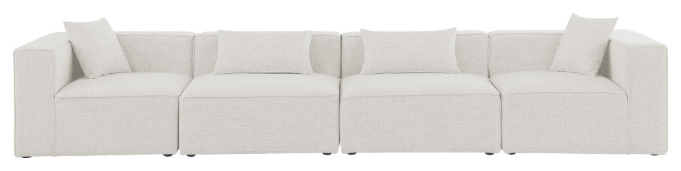 Cube Upholstered Modular Sofa, Cream, 4-Piece: 2 Armless Chair, 2 Corner Chair, Linen Texured Fabric