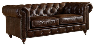 Leather Chesterfield Love Seat, Dark Brown