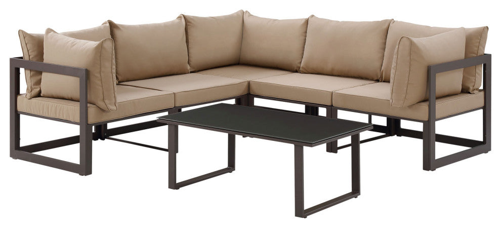 Brown Mocha Fortuna 6-Piece Outdoor Patio Sectional Sofa Set