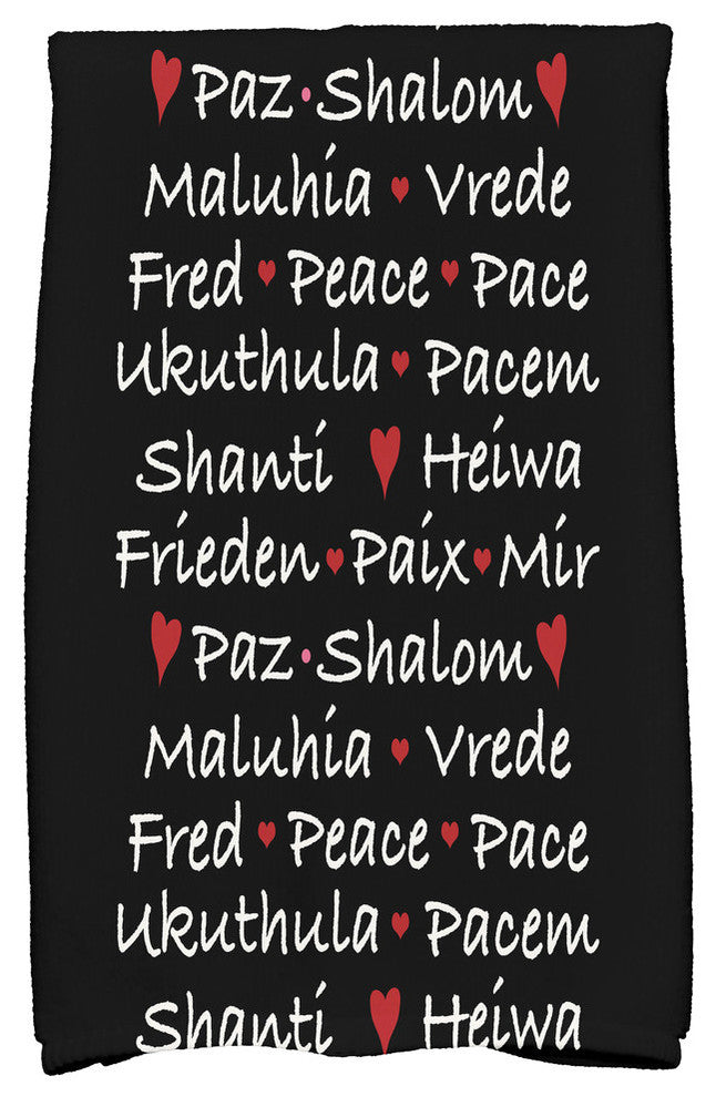 Words of Peace, Word Print Hand Towel, Black, 18 x 30"