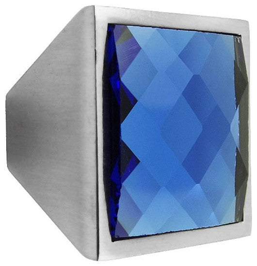 MultiFaceted Blue Aquamarine Brushed Nickel Square Frustum Knob
