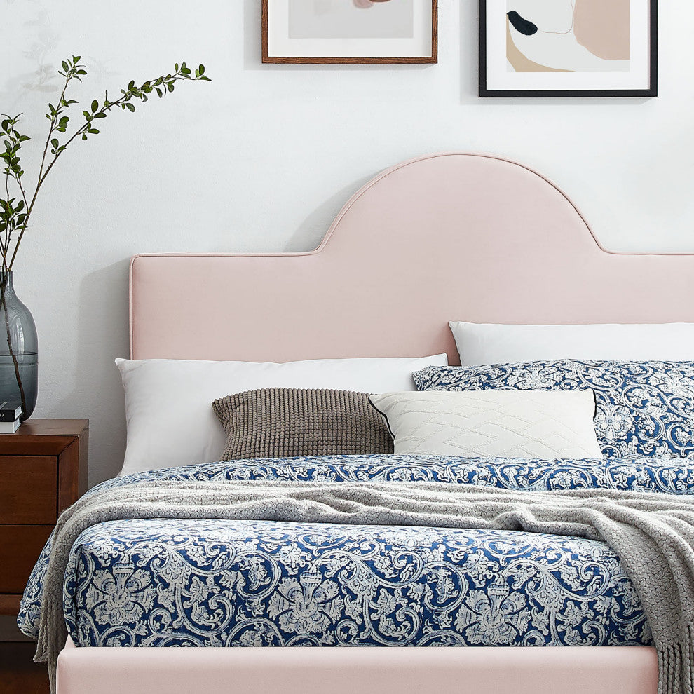 Platform Bed Frame, Queen Size, Pink, Velvet, Modern, Bedroom Guest Suite