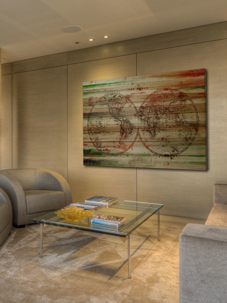 "Varlden" Print on Natural Pine Wood, 45"x30"