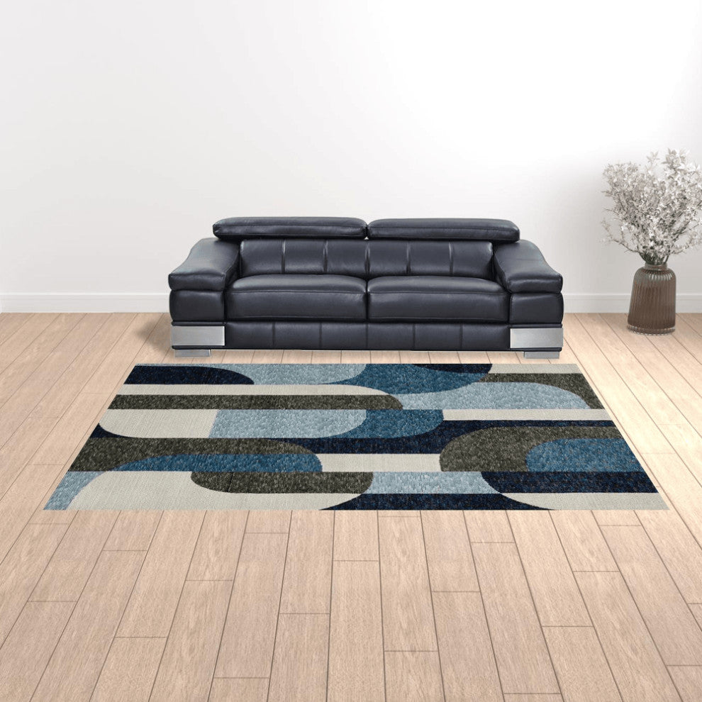 9' X 12' Blue Grey Charcoal And Purple Geometric Power Loom Area Rug