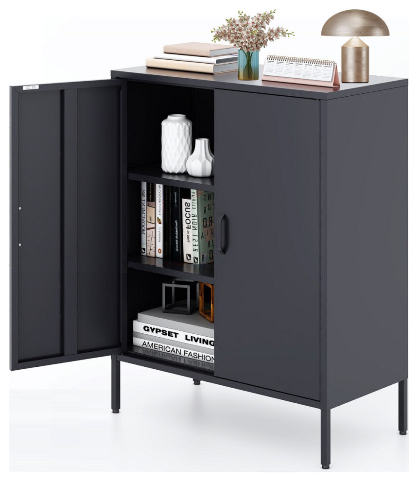 Storage Cabinet Metal Locker With Adjustable Shelves Black