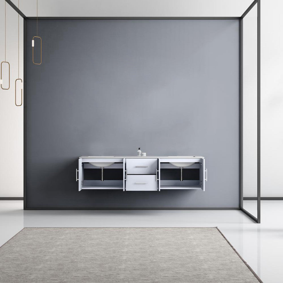 Geneva Transitional Glossy White 72" Double Vanity