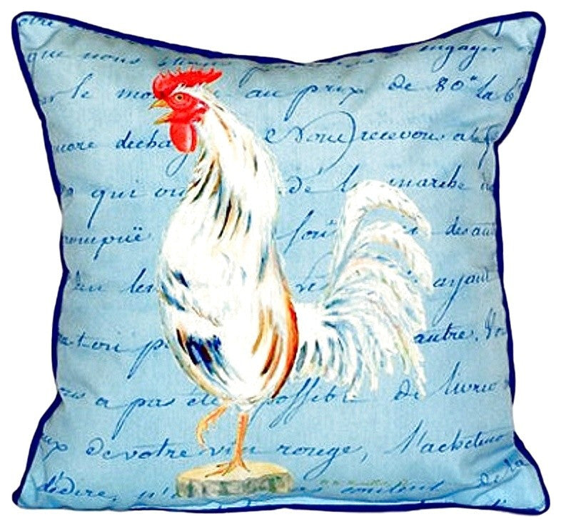 White Rooster Script Small Indoor/Outdoor Pillow 12x12 - Set of Two