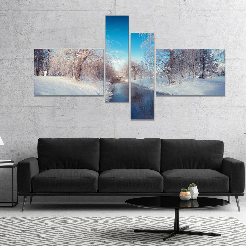 Amazing Winter in City Park, Large Landscape Canvas Art Print, 60"x32", 4 panels