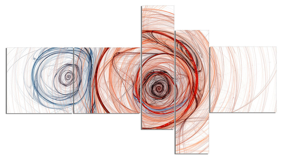 Brown Blue Fractal Illustration, Abstract Canvas Art Print, 60"x32", 5 panels