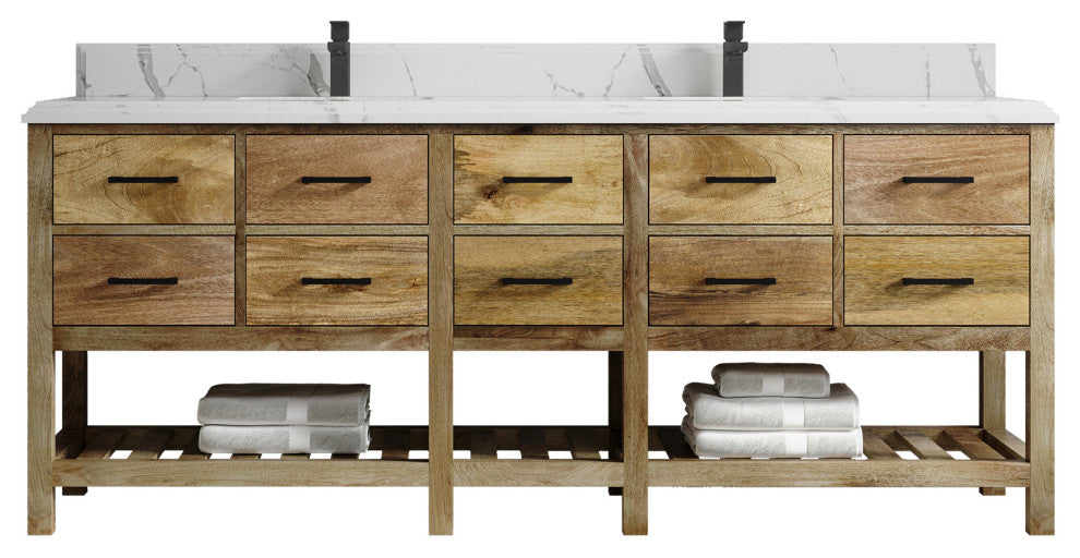 Parker Mango 84" Double Sink Bath Vanity in Natural  1.5" Calacatta Laza