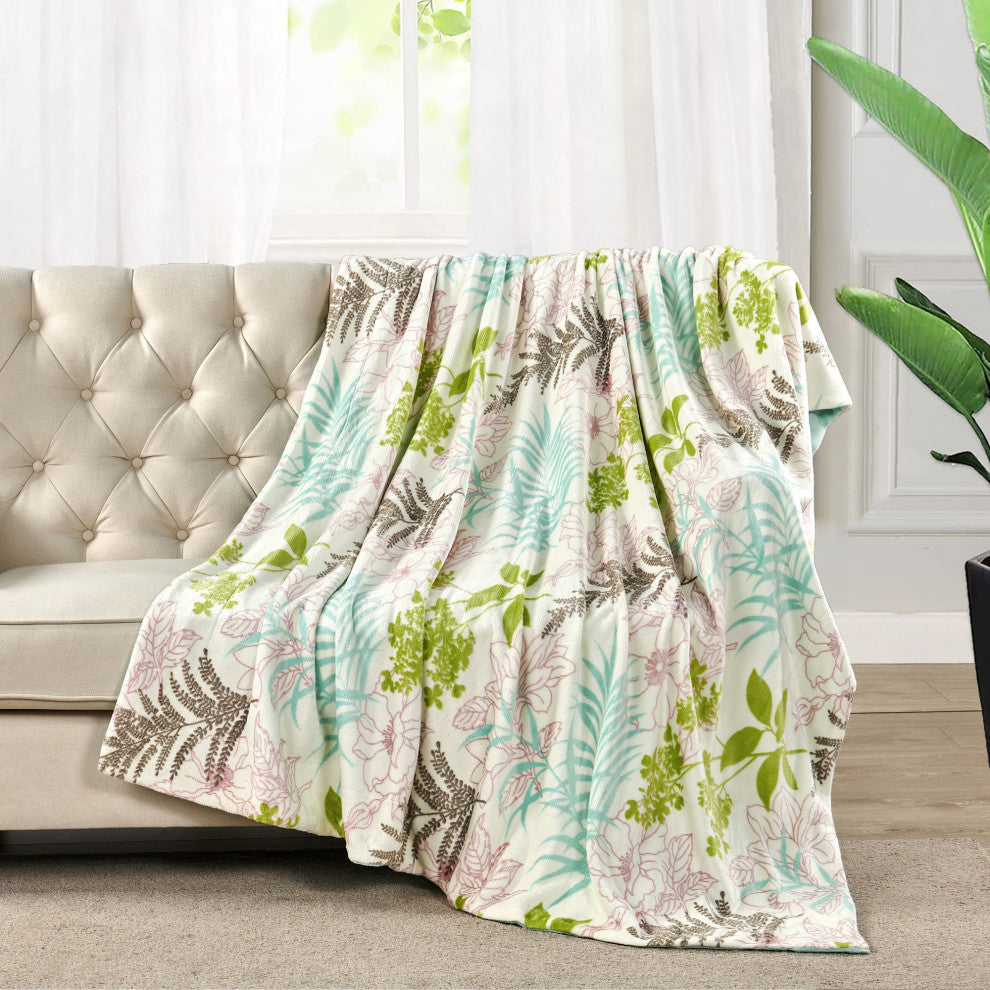 Floral Printed Flannel Throw, Tropical