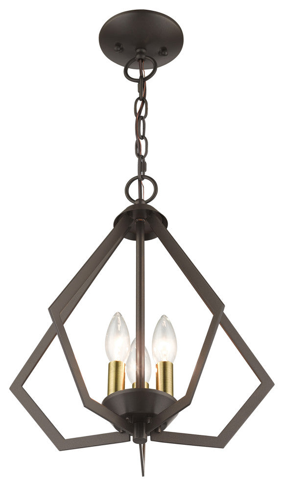Prism 3-Light English Bronze Semi-Flush/Small Pendant, Antique Brass Accents