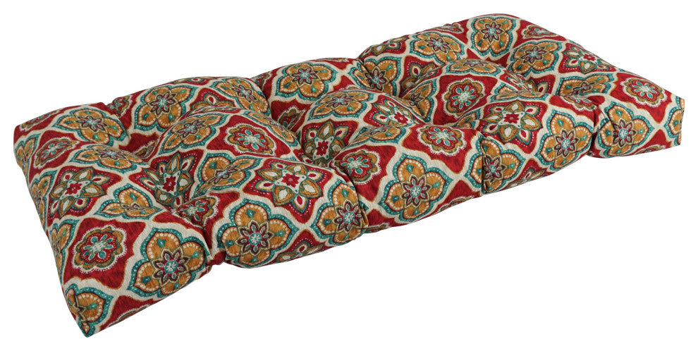 42"X19" Squared Patterned Spun Polyester Tufted Loveseat Cushion, Adonis Jewel