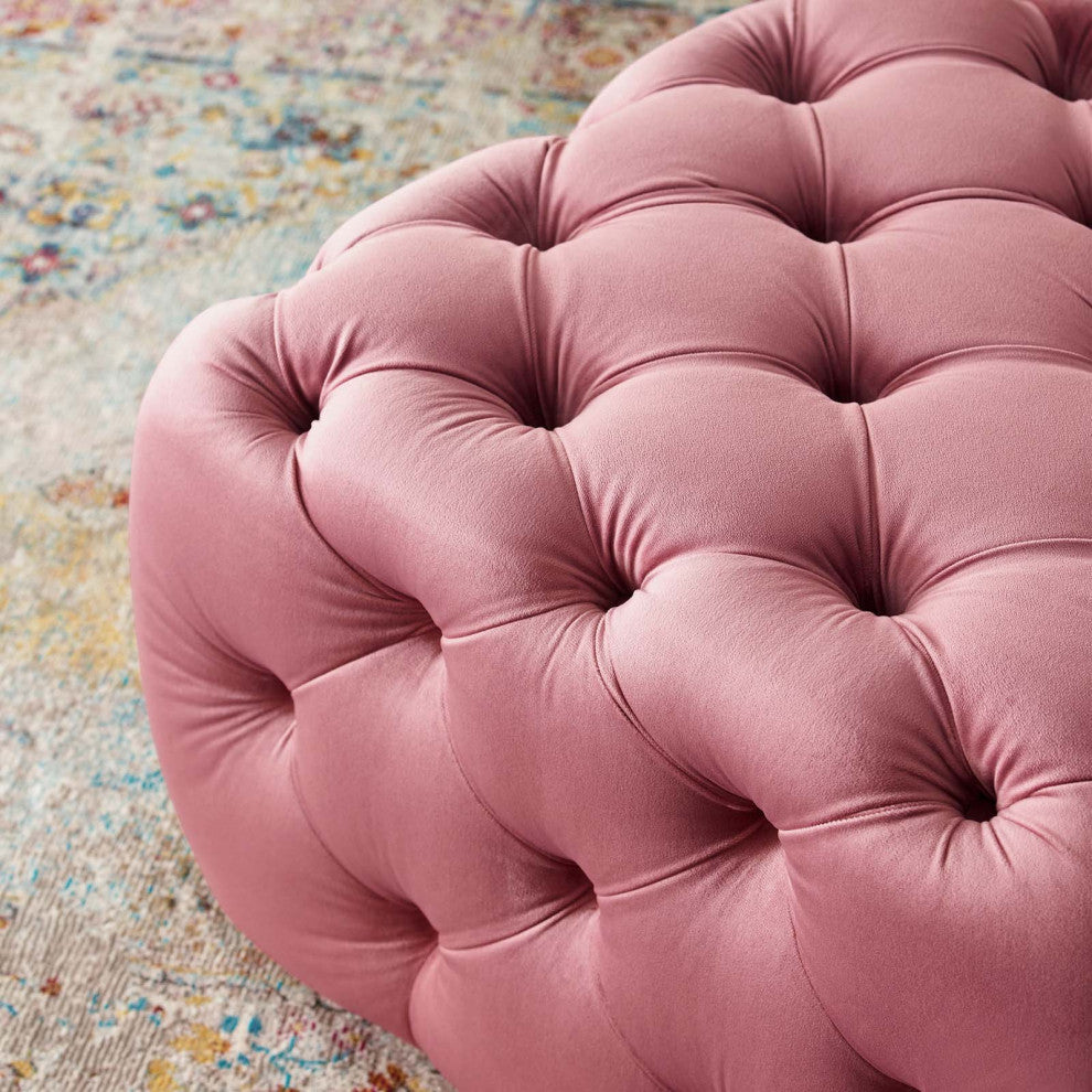 Tufted Accent Chair Ottoman, Square, Velvet, Pink, Modern, Lounge Hospitality