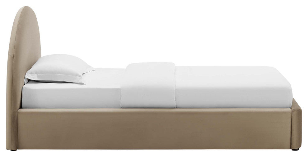 Resort Performance Velvet Arched Round Twin Platform Bed, Taupe