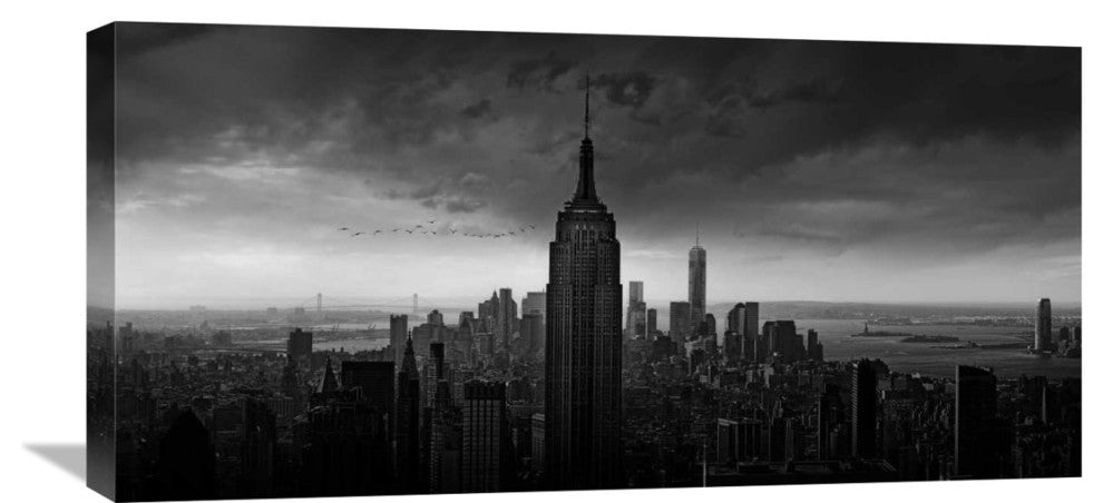 "New York Rockefeller View" Stretched Canvas Giclee by Wim Schuurmans, 30x15"