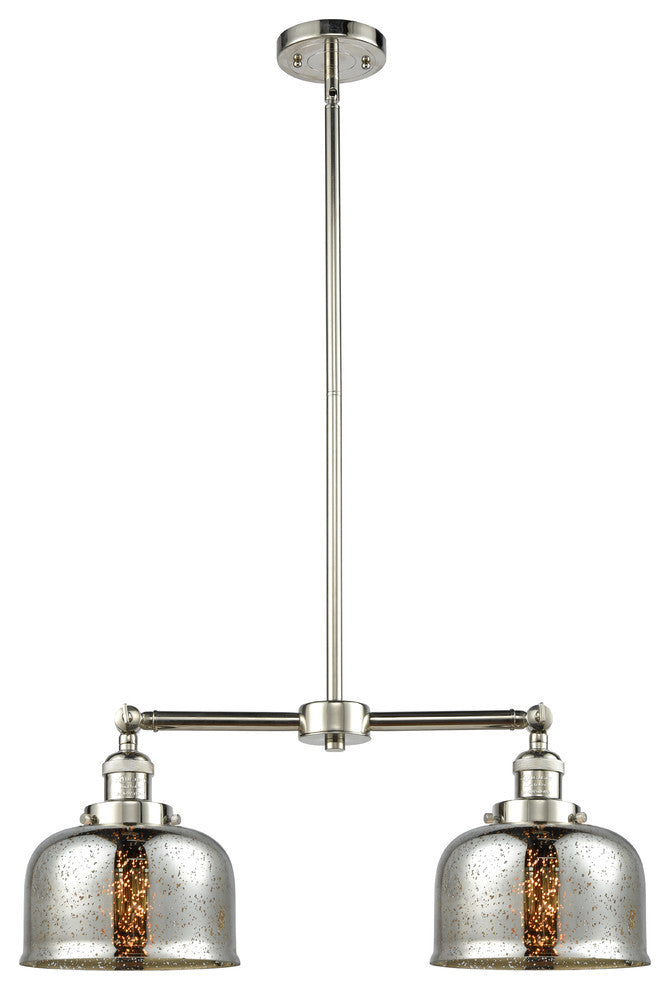 Large Bell 2-Light Chandelier, Polished Nickel, Glass: Silver Mercury
