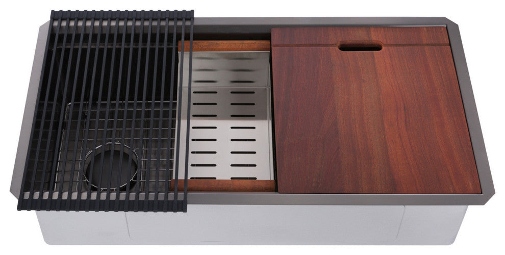 Workstation 36" Undermount Single Bowl Black Kitchen Sink With Faucet