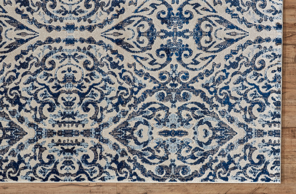 Weave & Wander Carini Scroll Print Textured Rug, Blue, 8'9" Round