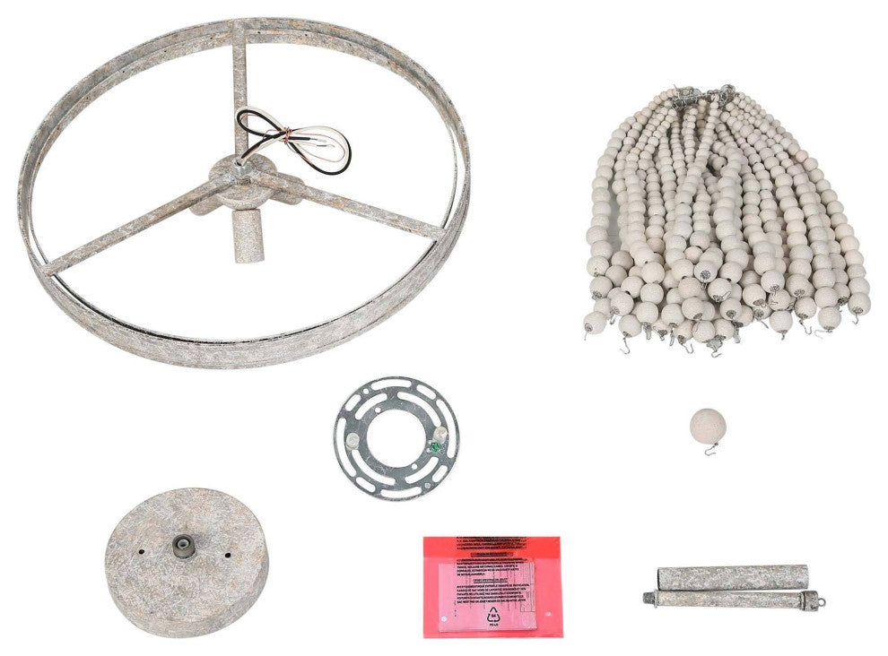 LNC 3 Light Vintage Beaded with White Wooden Beads, Semi-Flush Ceiling Light
