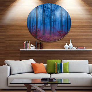 Mysterious Blue Thick Woods, Modern Forest Disc Metal Artwork, 23"