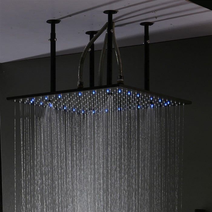 Fontana 24" Thermostatic LED Rainfall Shower System, Handheld Shower-Matte Black