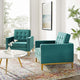Armchair Accent Chair, Set of 2, Velvet, Gold Teal Blue, Modern, Lounge
