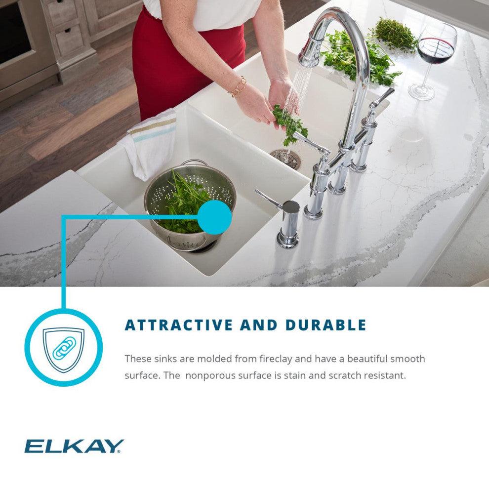 SWU1517WH Elkay Fireclay 16-7/16" Undermount Bar Sink, White