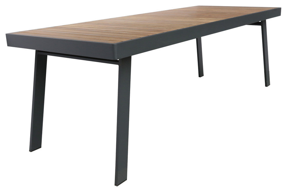 Armen Living Nofi Outdoor Patio Dining Table, Charcoal, Teak Wood Top