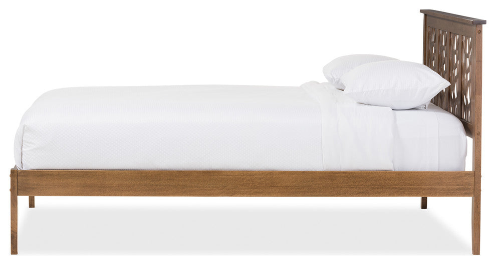 Trina Contemporary Tree Branch Inspired Walnut Wood Platform Bed, Queen