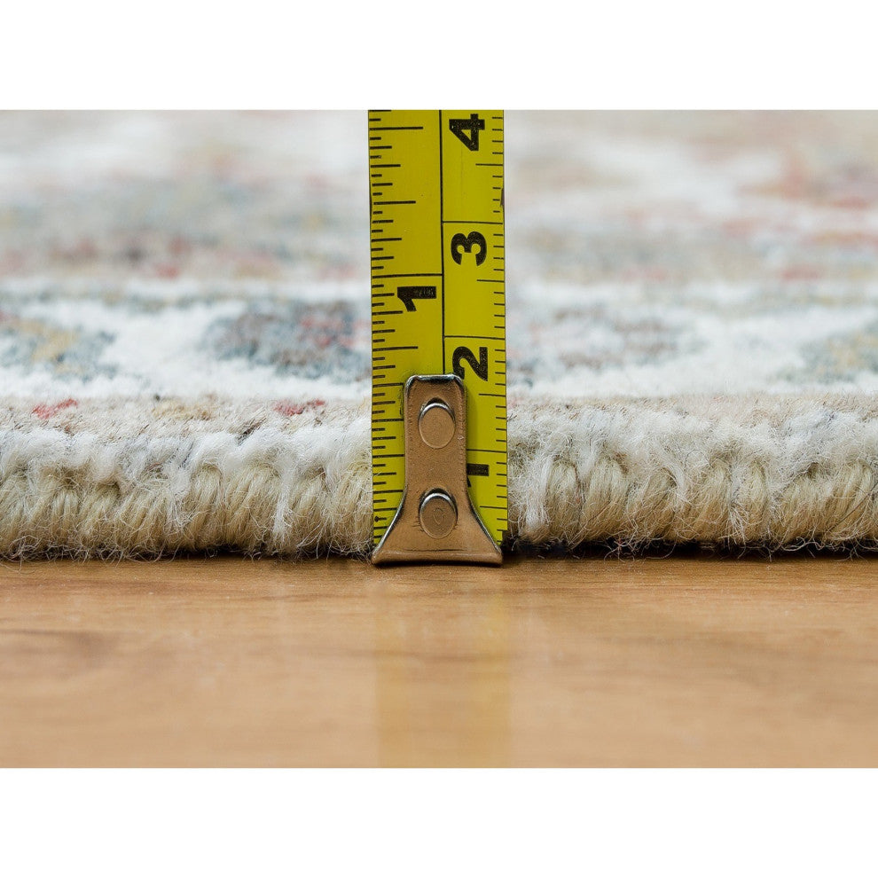 Ivory All Wool Rosettes Border XL Runner Sustainable Oriental Rug 2'6"x14'1"