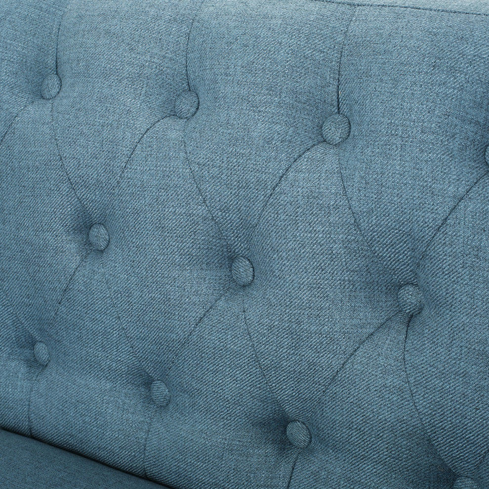 GDF Studio Eunice Petite Mid Century Modern Tufted Fabric Sofa, Blue