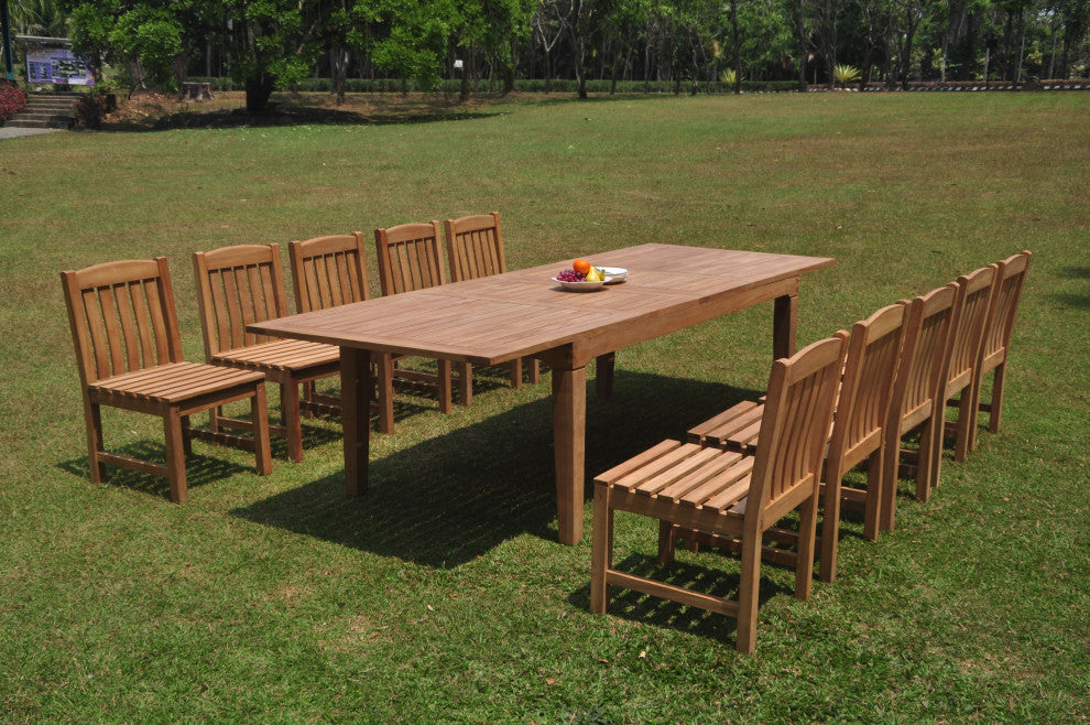 11-Piece Outdoor Teak Dining Set: 122" Rectangle Table, 10 Devon Armless Chairs