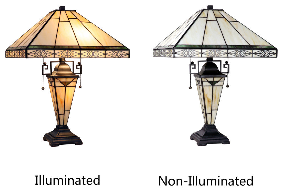 Theros Mission-Style 3-Light Double Lit Table Lamp 16" Shade
