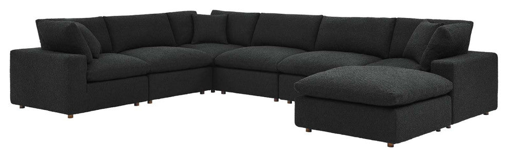 Commix Down Filled Overstuffed Boucle 7-Piece Sectional Sofa, Black