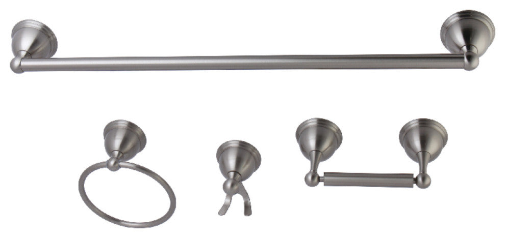 Kingston Brass 4-Piece Towel Bar Bathroom Hardware Set, Brushed Nickel