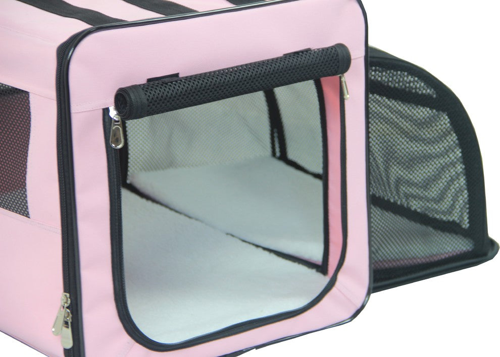 Dual-Expandable Wire Folding Lightweight Collapsible Pet Crate, Pink, Large
