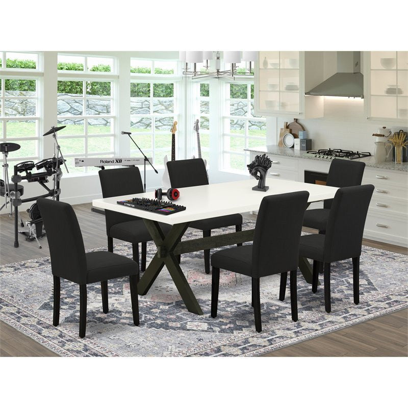 7-Piece Dining Table Set, 6 Chairs and Dining Table, Black